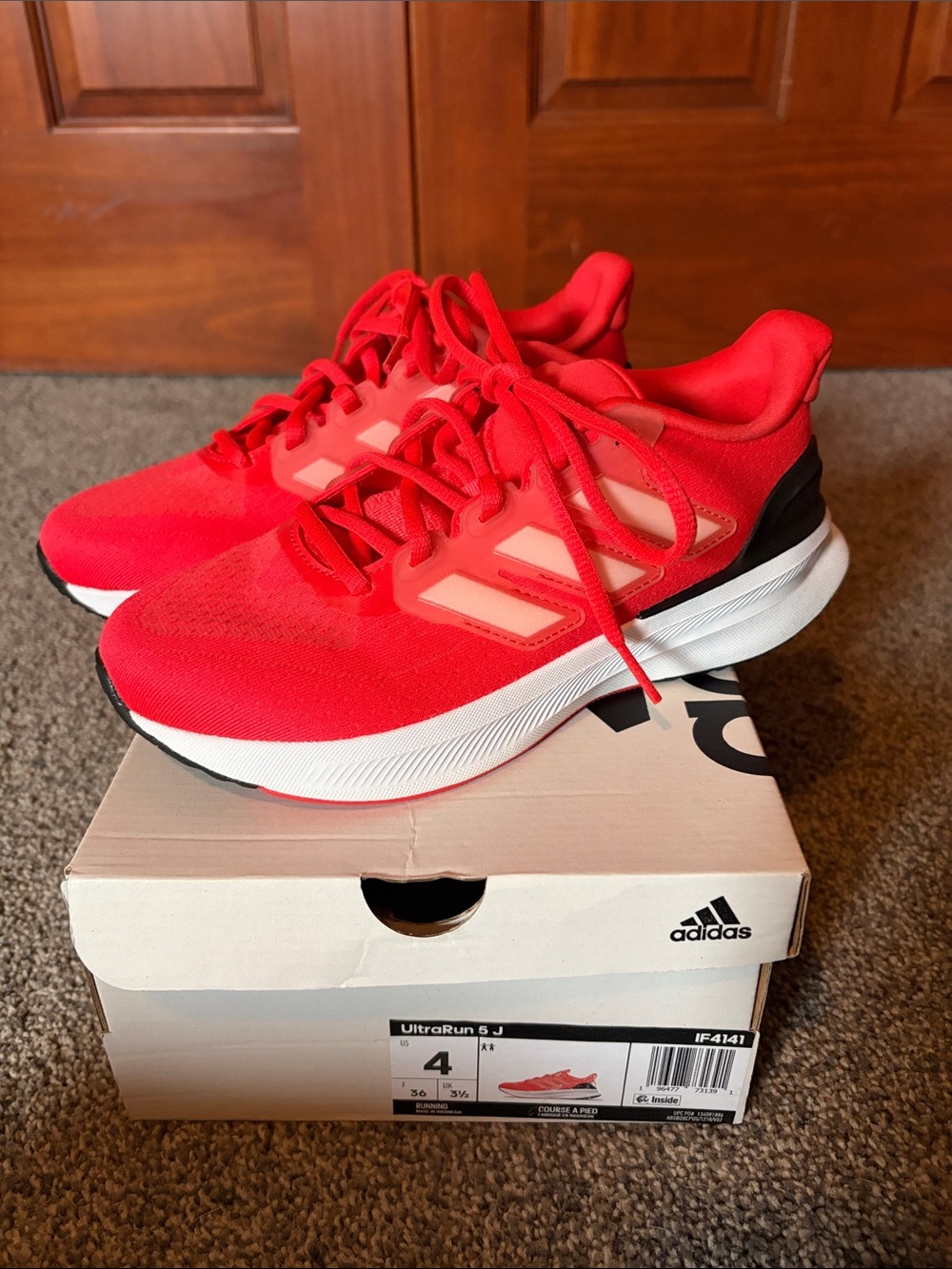 New! adidas youth Bright Red Athletic Running Shoes